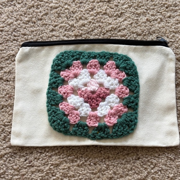 Handmade Handbags - Handcrafted Crochet Cosmetic Bag - Pink, Green, and Cream
